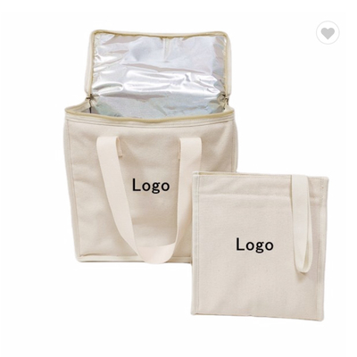 Eco Insulated Food Bag Cotton Canvas Lunch Cooler Bag สำหรับซุปเปอร์มาร์เก็ต